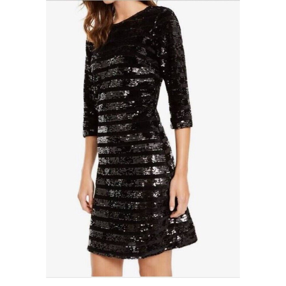 INC Sequin Mini Dress  Size XS Black Women's 3/4 Sleeve Sheath Evening Party - Picture 2 of 12